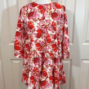 Pink Ripple Floral Red and Pink Dress